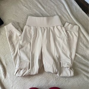 white athletic cargo joggers